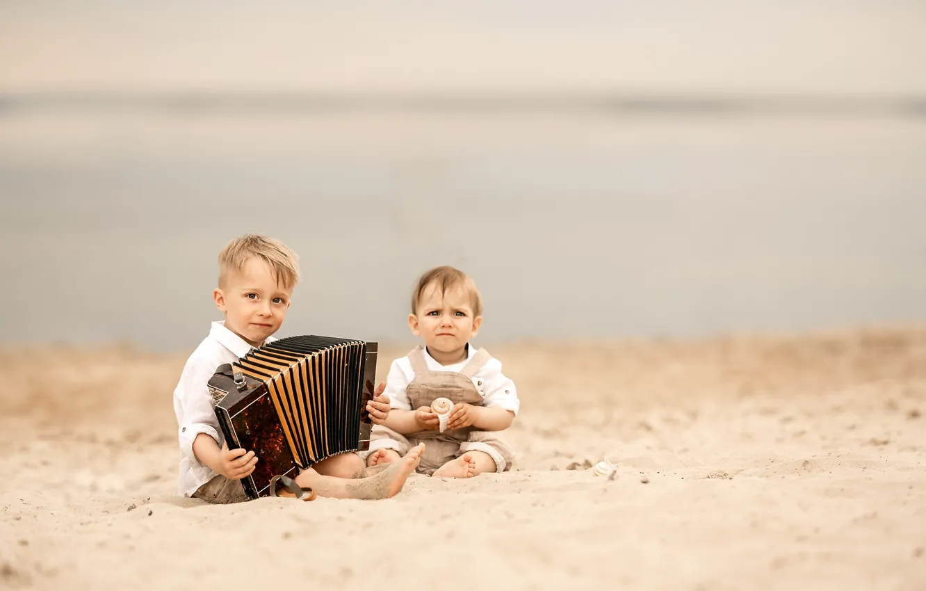 Photo wallpaper summer, shore, boy, accordion