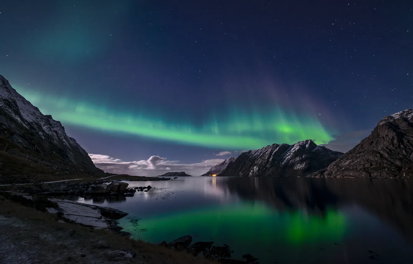 Photo wallpaper night, Northern lights, Norway, The Lofoten Islands