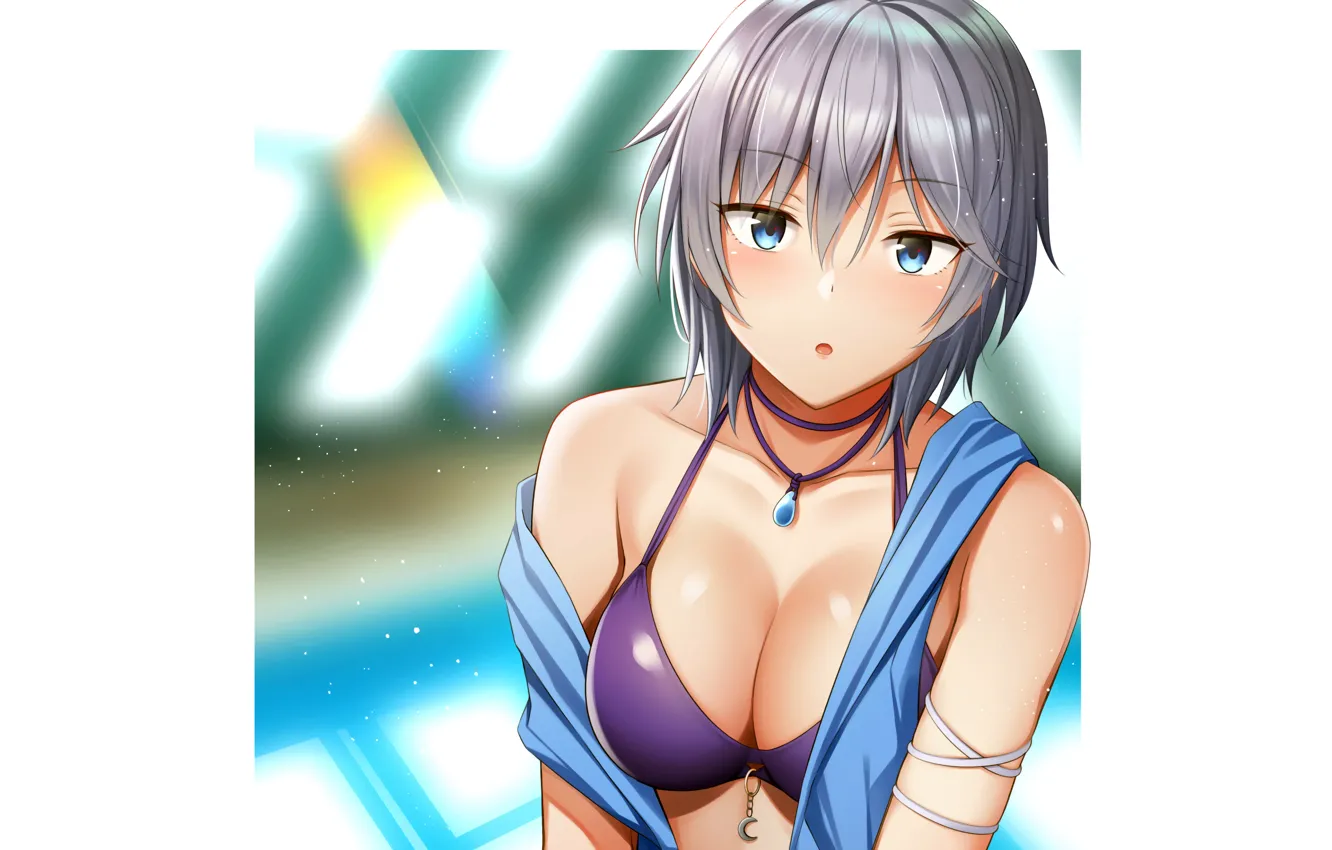 Photo wallpaper girl, sexy, Anastasia, cleavage, boobs, anime, blue eyes, beautiful