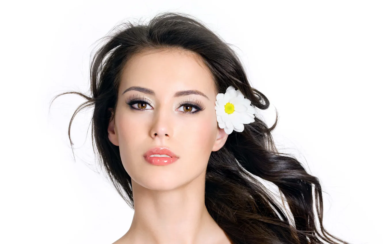 Photo wallpaper look, flowers, face, hair