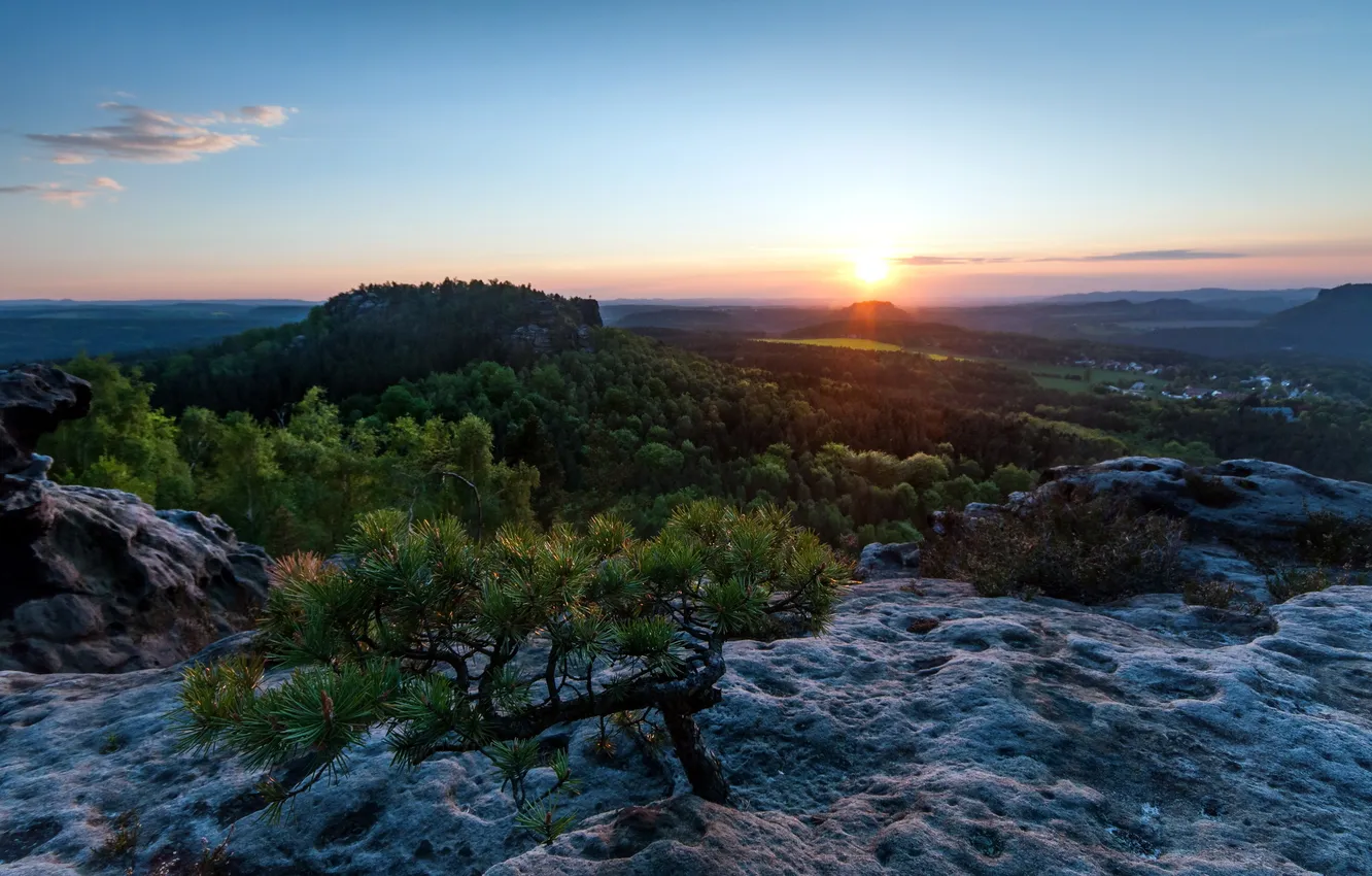 Photo wallpaper the sky, landscape, sunset, mountains