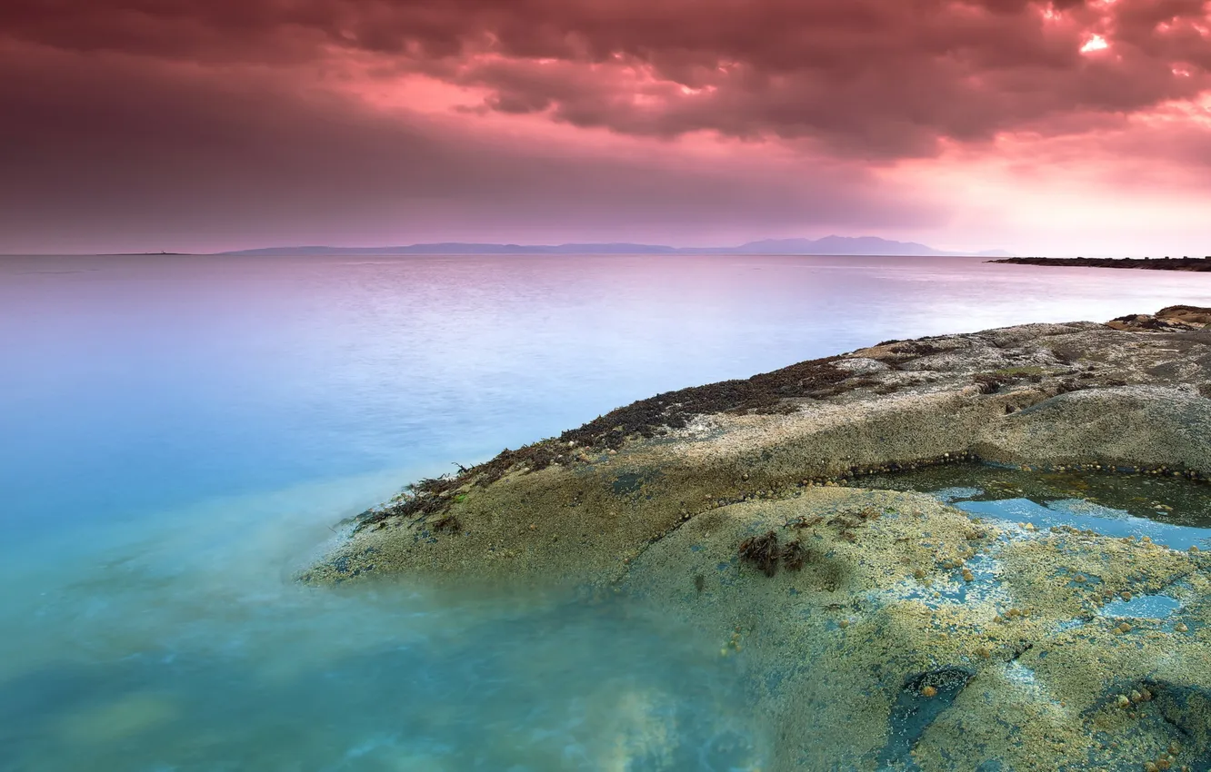 Photo wallpaper sea, landscape, sunset, rocks