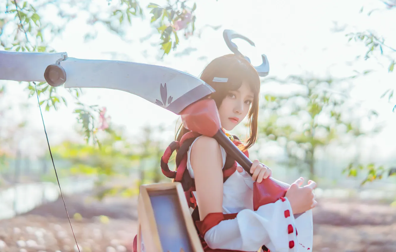 Photo wallpaper look, pose, weapons, model, Asian, beauty, model, beauty