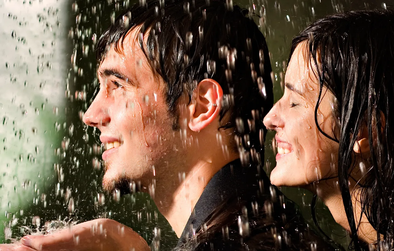 Photo wallpaper face, emotions, rain, people