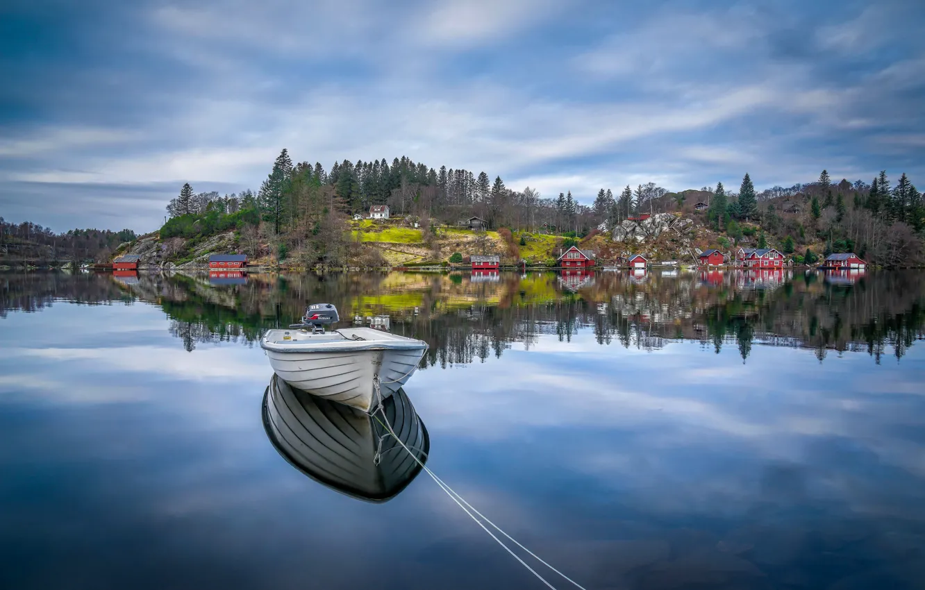 Photo wallpaper lake, reflection, boat, Norway, Norway, Rogaland, Rogaland, Egersund
