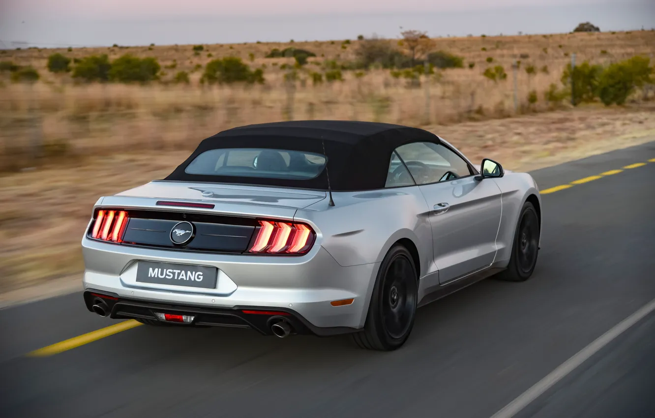 Photo wallpaper Mustang, Ford, road, speed, Ford Mustang EcoBoost Convertible