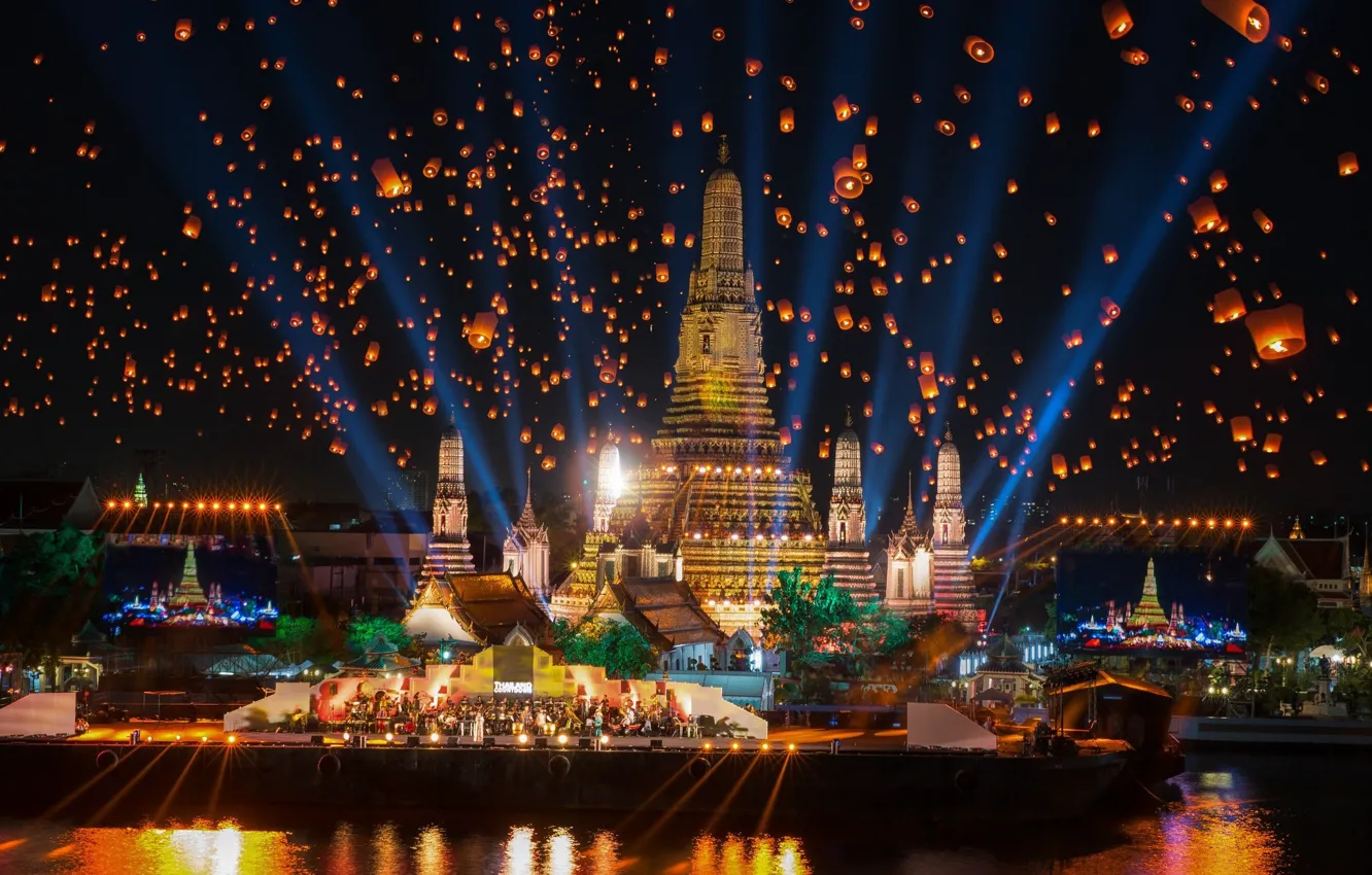 Photo wallpaper night, the city, holiday, building, Thailand, Thailand, Bangkok, lanterns