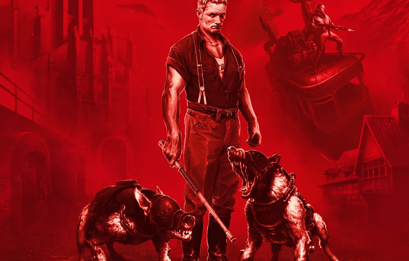 Photo wallpaper The game, Dogs, Male, Game, MachineGames, Wolfenstein: The Old Blood