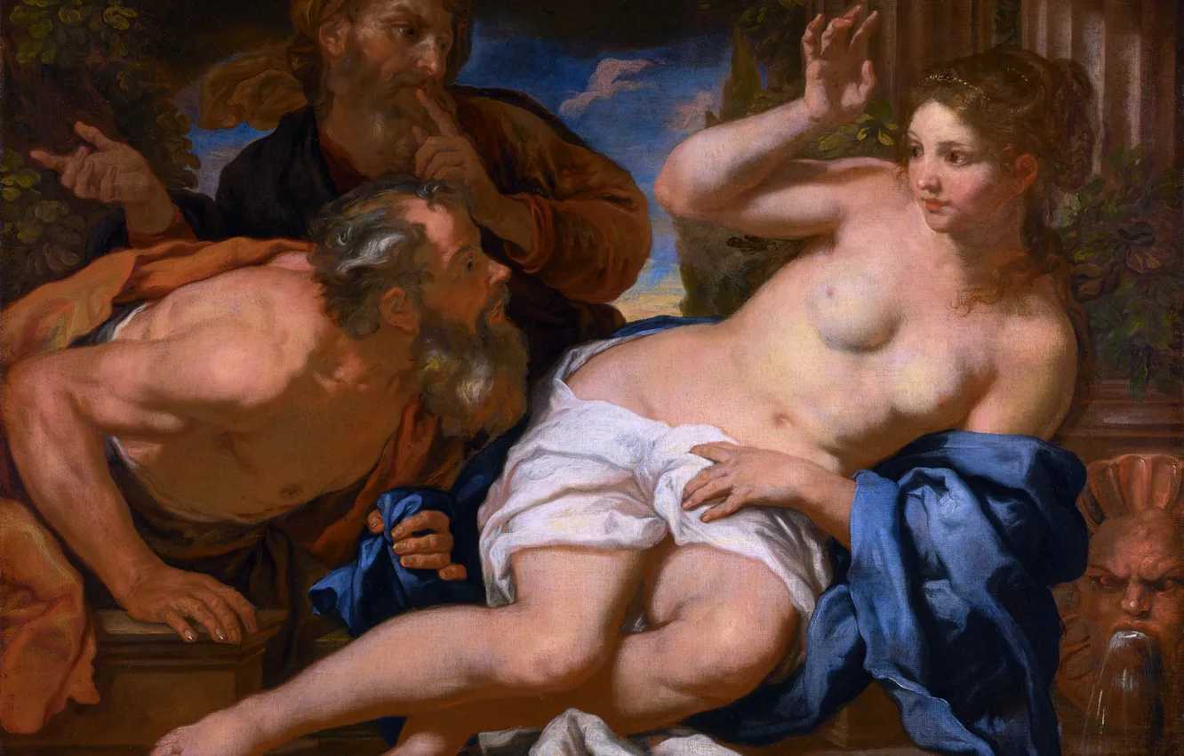 Photo wallpaper Girl, Picture, Naked, Johann Carl Lot, German painter, Old people, Susanna and the elders, Johann …