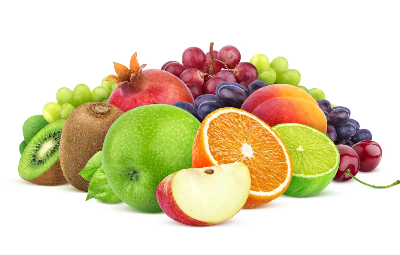 Photo wallpaper Apple, grapes, fruit, peach, garnet, composition