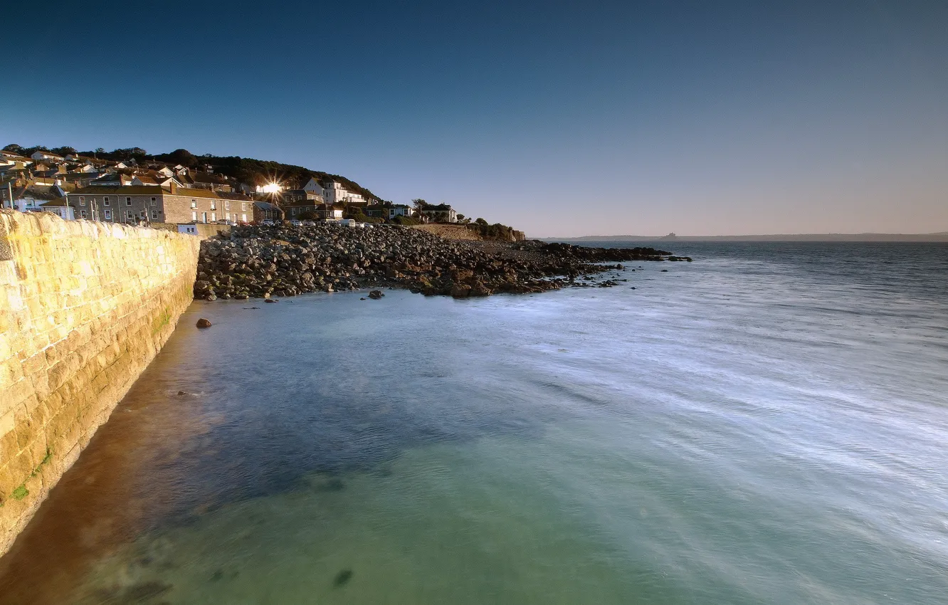 Photo wallpaper the sky, water, wall, shore, home, Sea