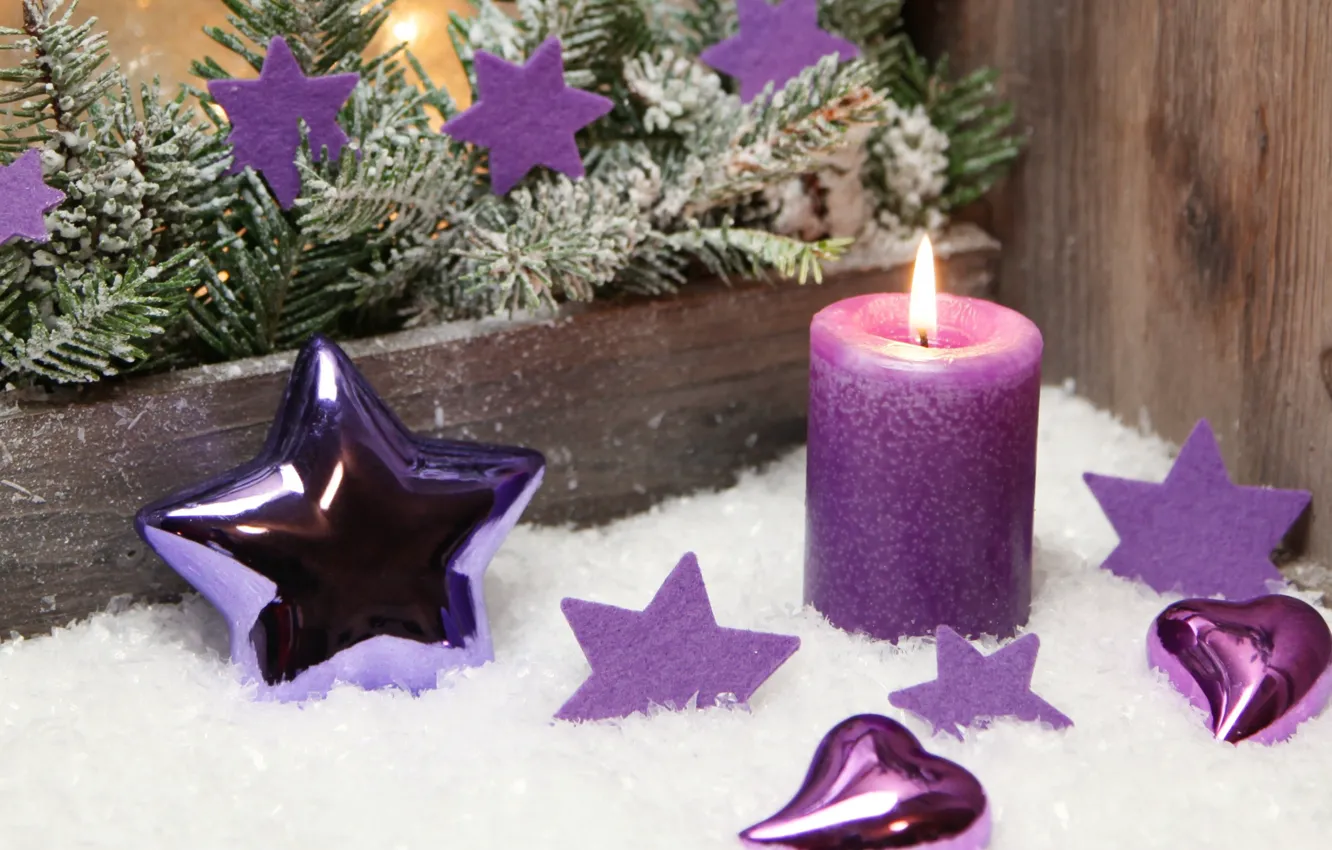 Photo wallpaper background, holiday, star, Christmas, candle, spruce, New year, decoration