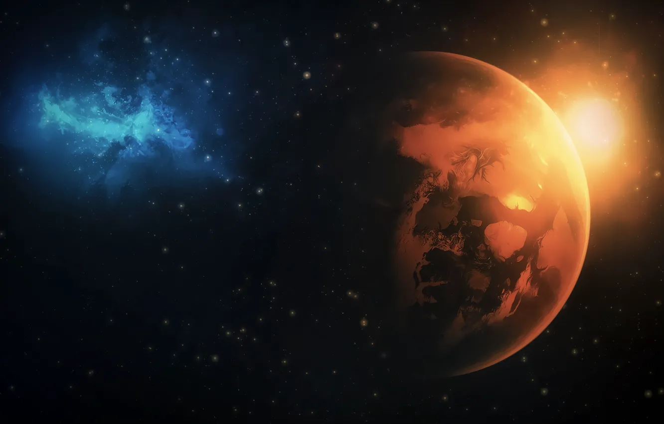 Photo wallpaper fire, blue, planet