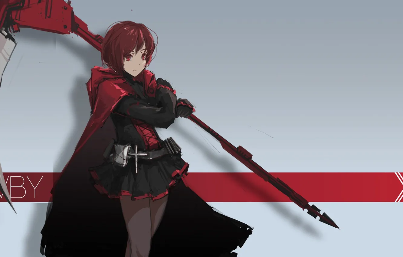 Photo wallpaper girl, red, weapons, braid, RWBY