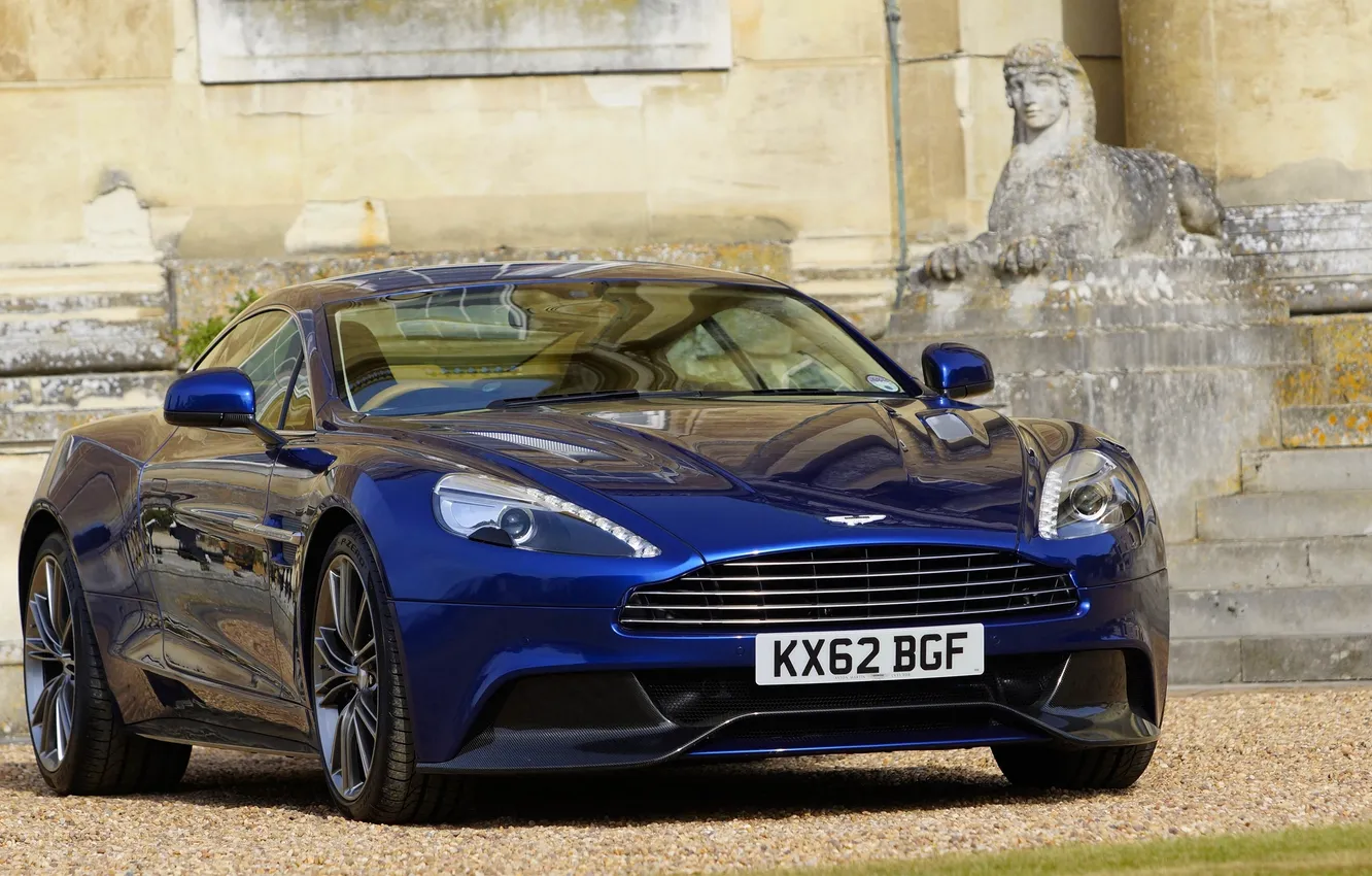 Photo wallpaper machine, blue, Aston Martin, lights, grille, The hood, the front, Vanquish