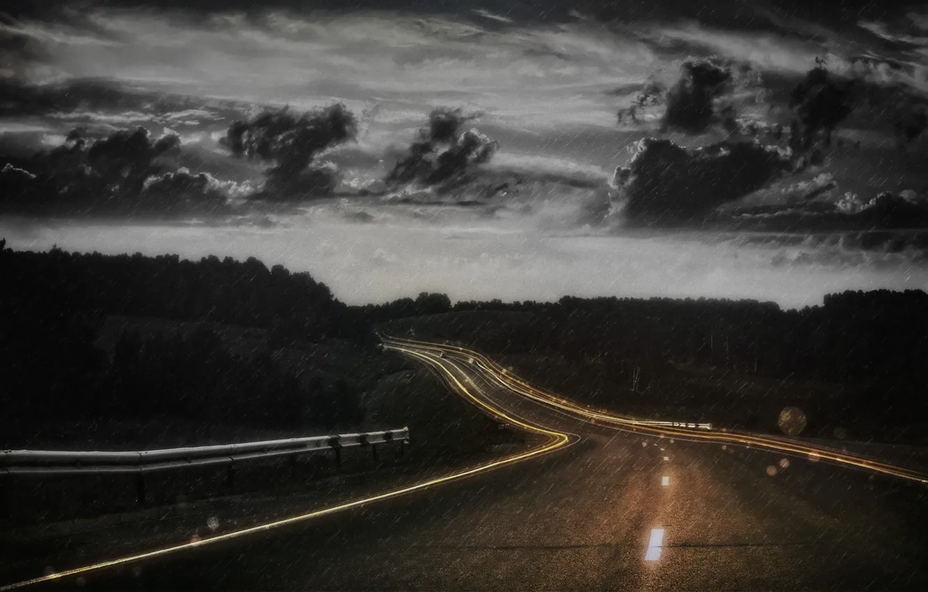 Photo wallpaper road, night, background, highway