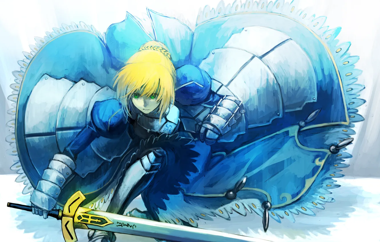 Photo wallpaper girl, weapons, anger, sword, art, armor, Fate Stay Night, saber