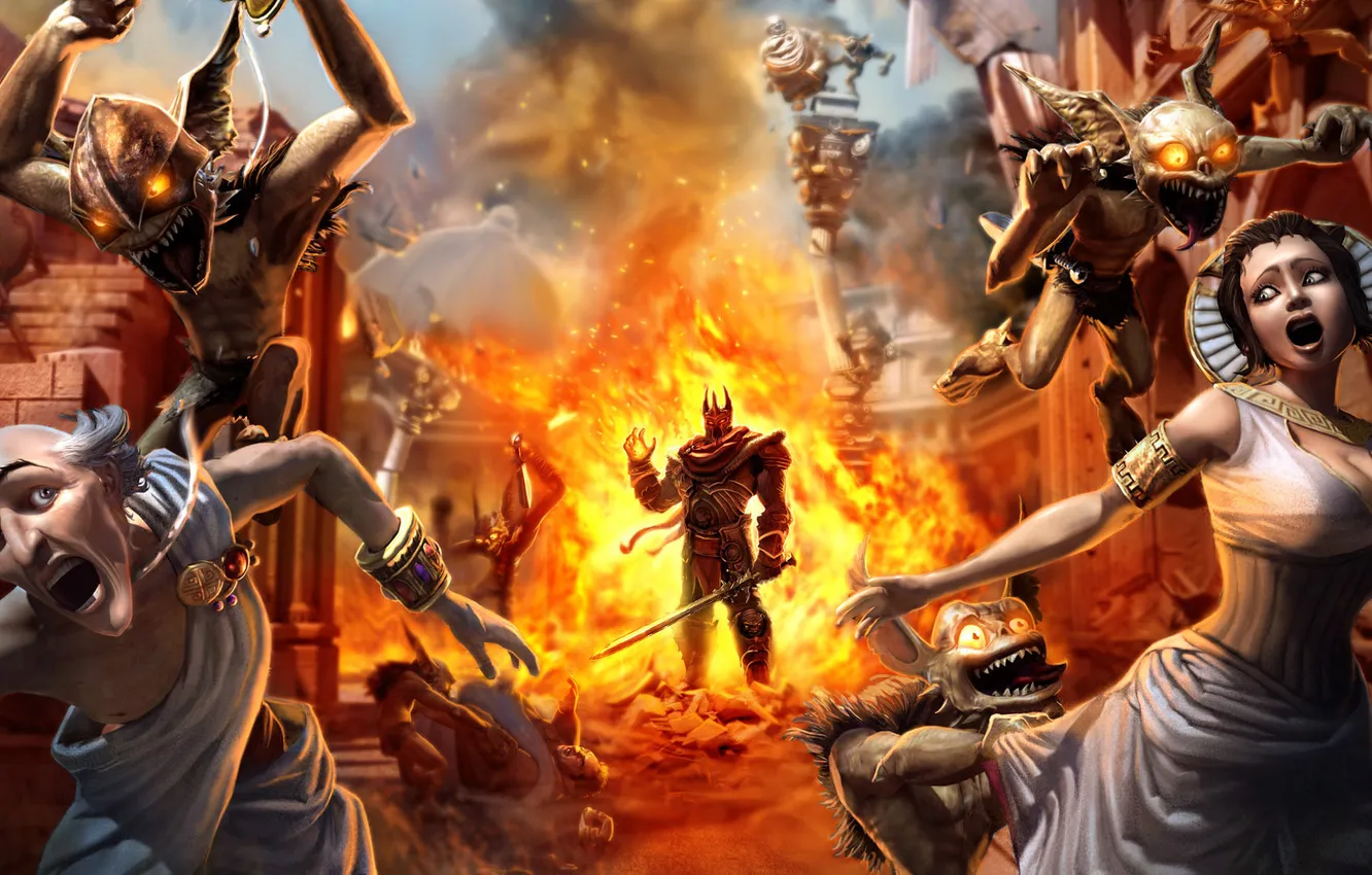 Photo wallpaper girl, lights, monster, sword, armor, the old man, Overlord, Overlord