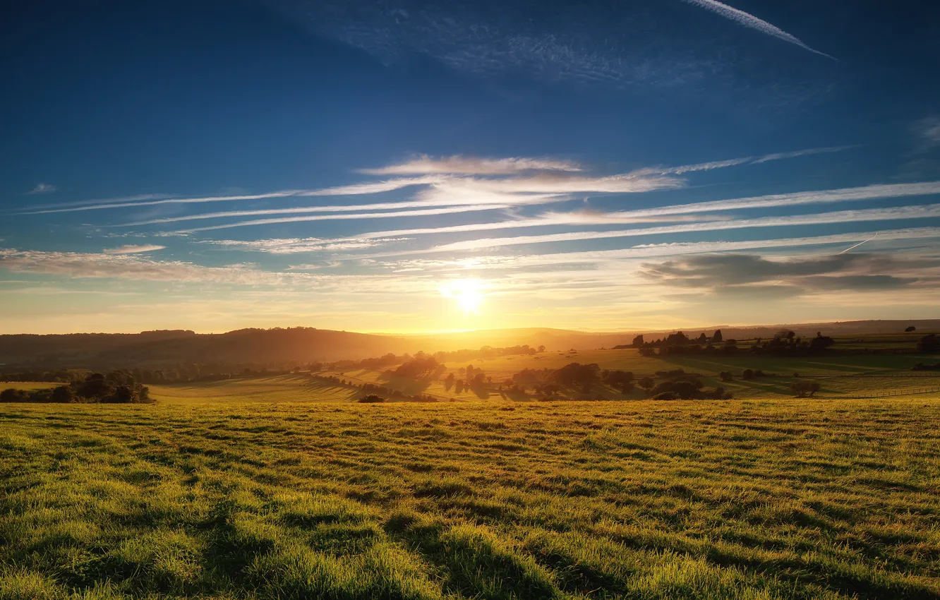 Photo wallpaper field, sunset, nature, space, expanse