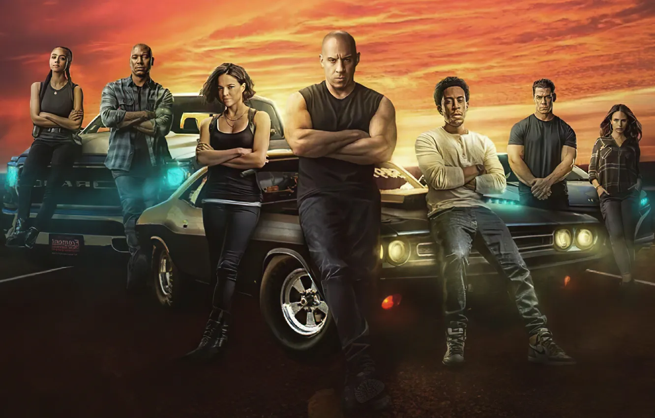 Photo wallpaper Car, Jordana Brewster, Vin Diesel, Fast & Furious, Michelle Rodriguez, Ludacris, John Cena, Tyrese Gibson