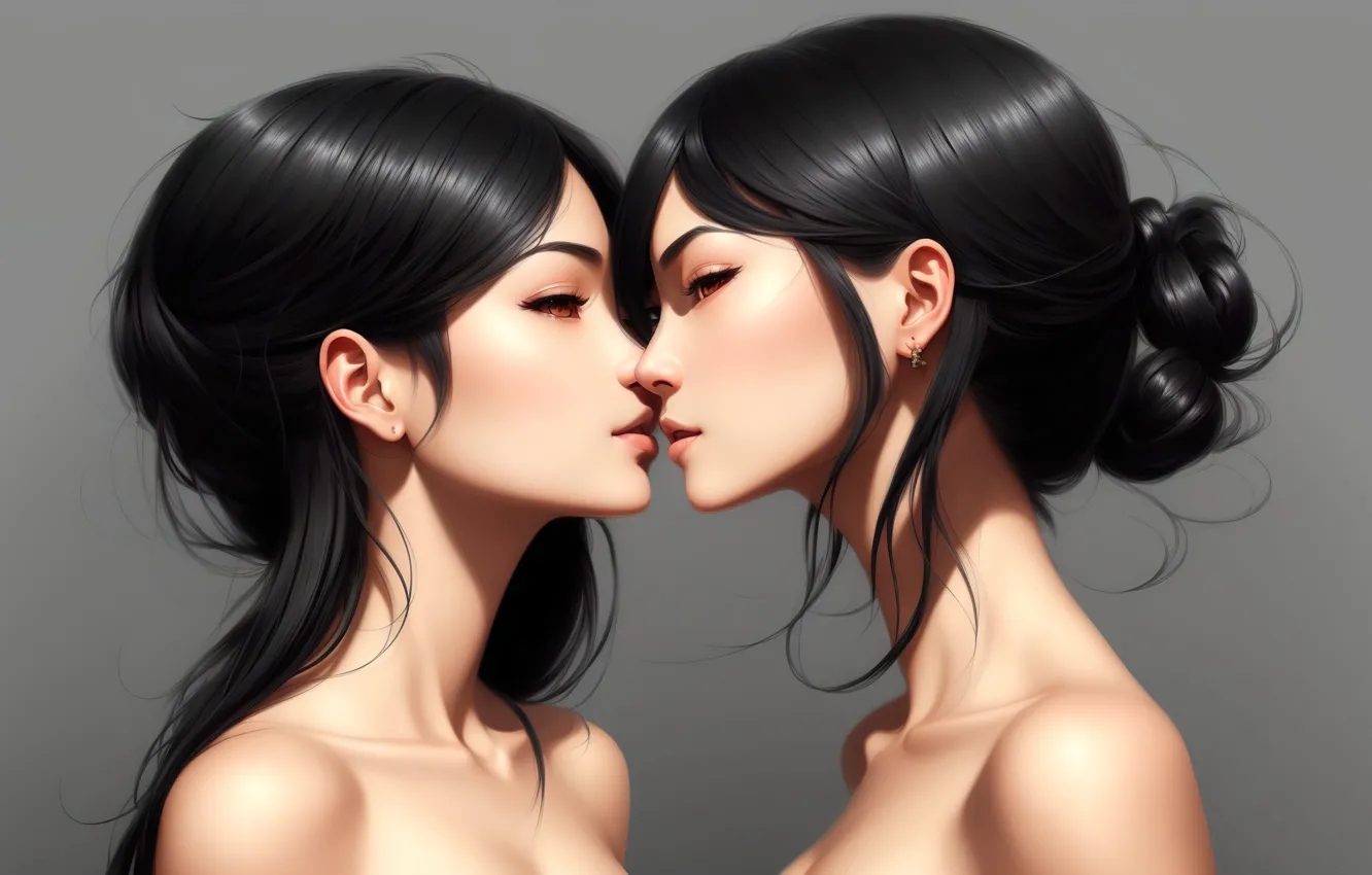 Photo wallpaper girls, art, kiss, fantasy art, Stable Diffusion, Neuronet, AI Art, original ai-artwork