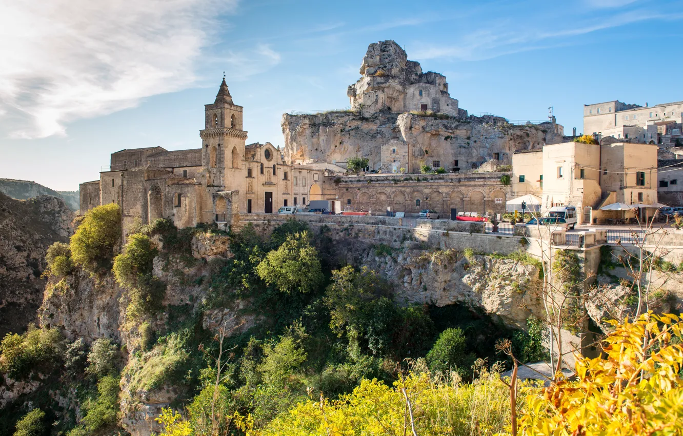 Photo wallpaper landscape, nature, the city, rocks, Italy, Basilicata, Mater