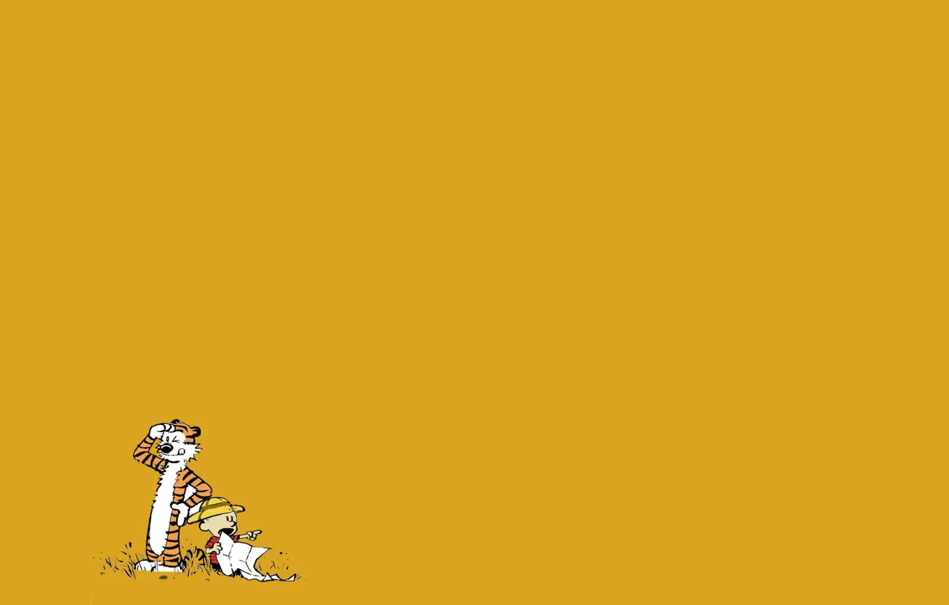 Photo wallpaper children, tiger, boy, comic, Calvin and Hobbes, Calvin and Hobbes, Calvin, Hobbs