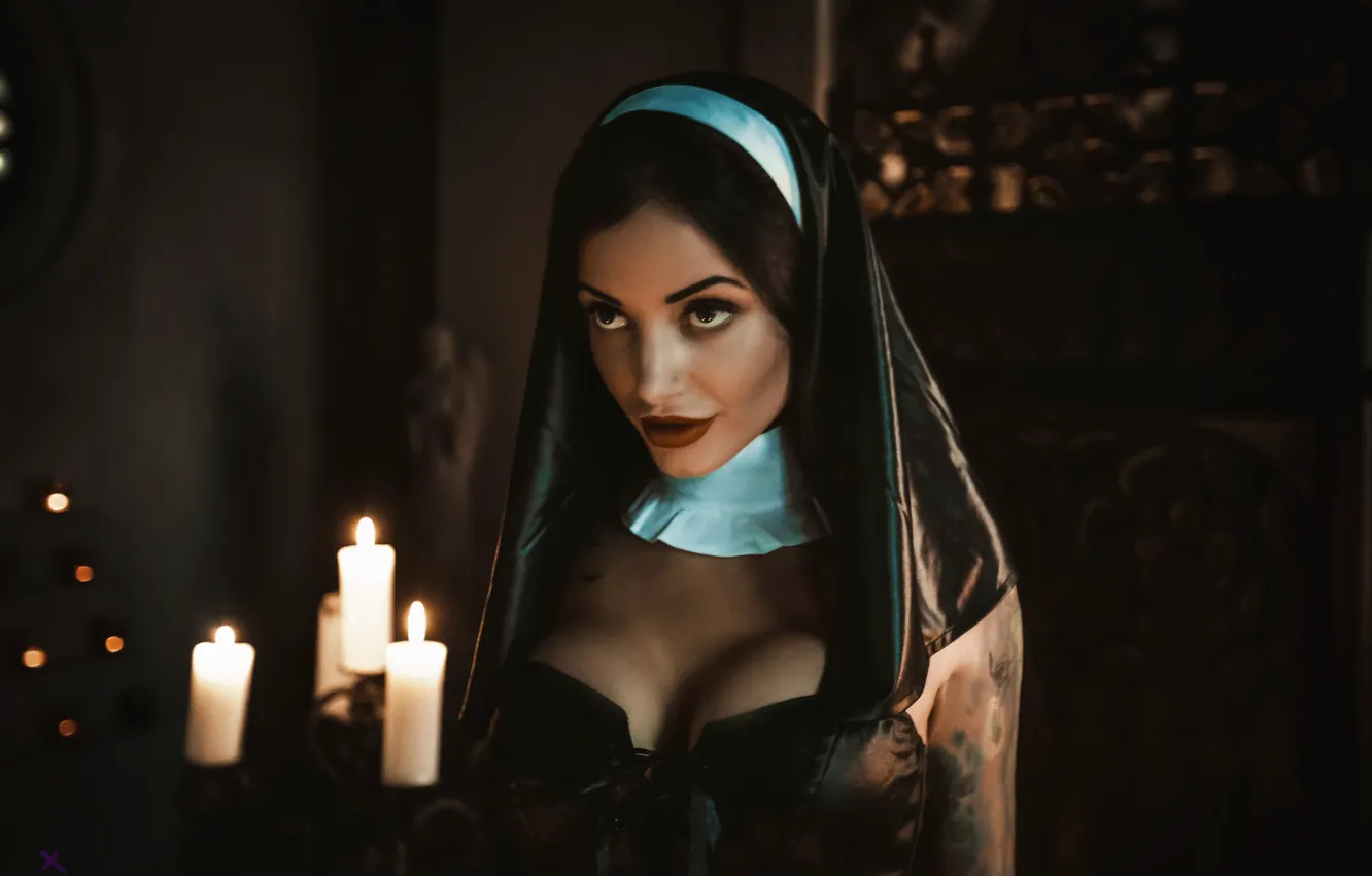 Photo wallpaper chest, girl, model, candles, image, nuns, Louis of Navarre, Anna Sakharov