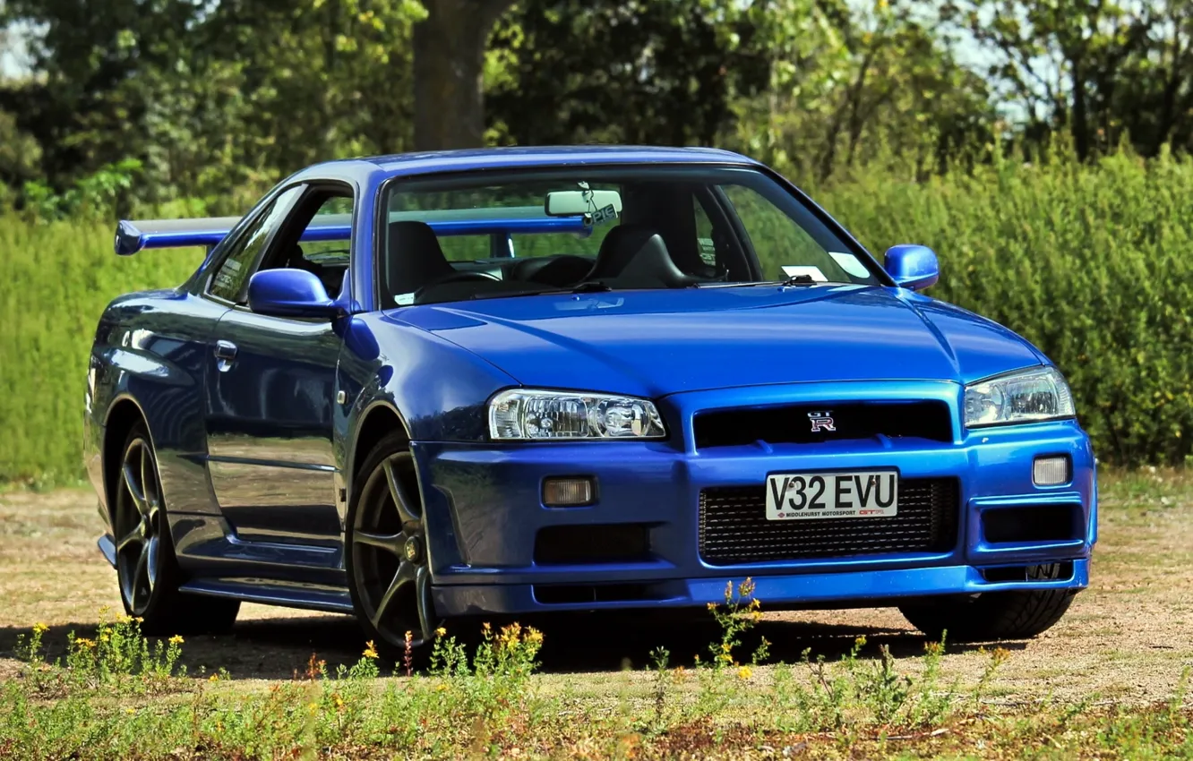 Photo wallpaper blue, background, Nissan, Nissan, GT-R, Skyline, the front, Skyline