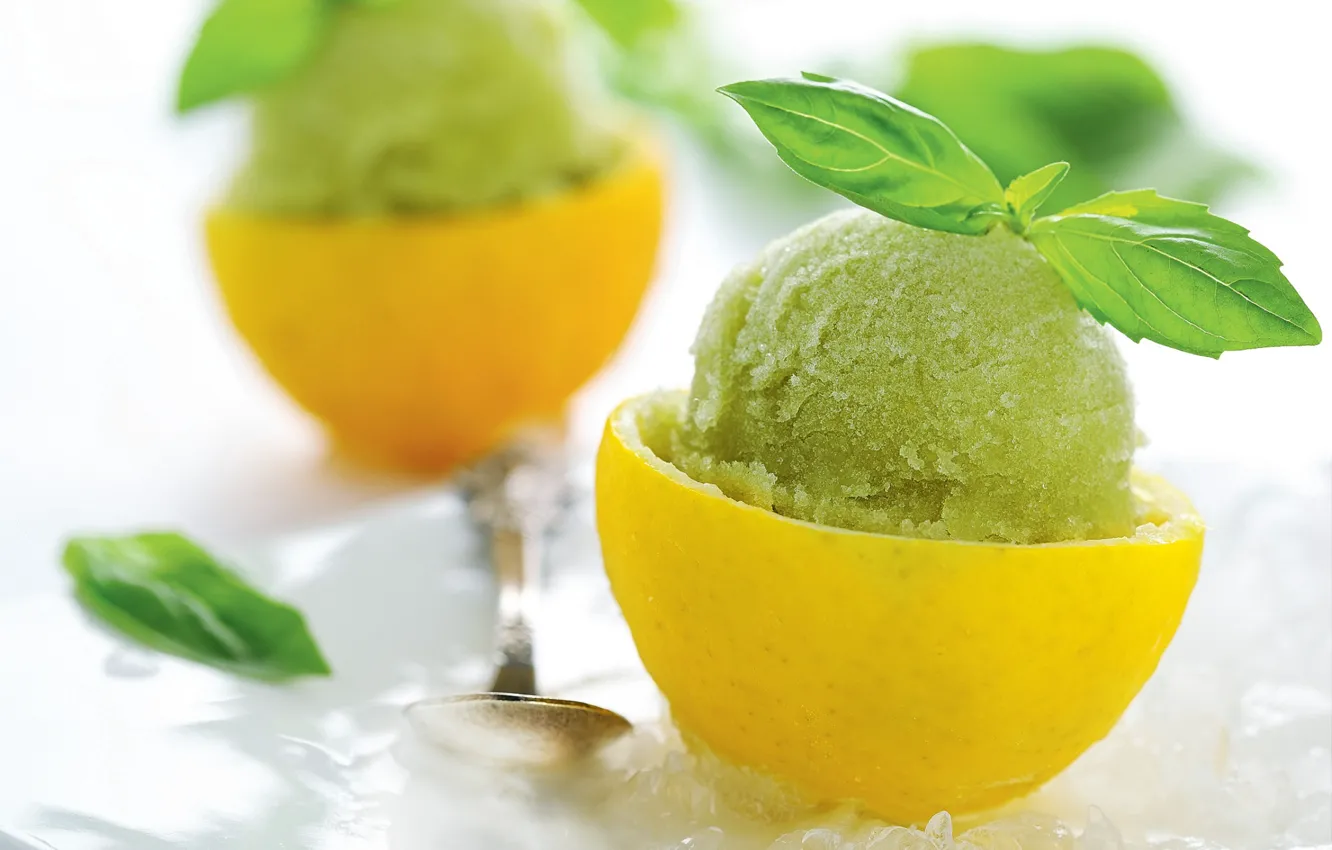 Photo wallpaper lemon, Basil, sorbet