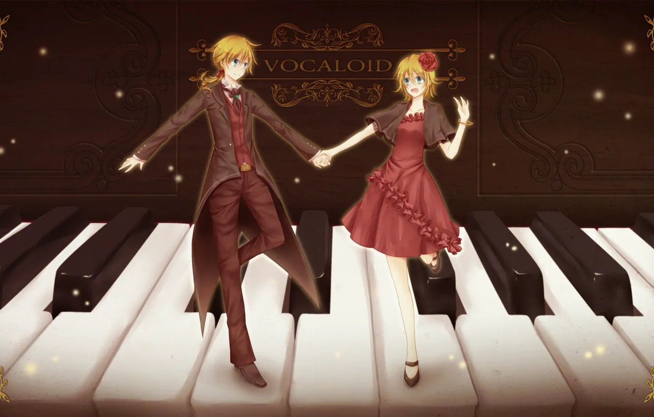 Photo wallpaper girl, keys, guy, piano, vocaloid, two, Vocaloid, Kagamine Len