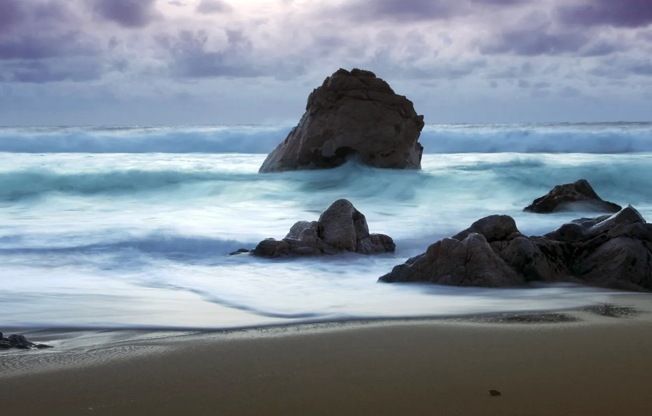 Photo wallpaper sea, stones, shore, Wave