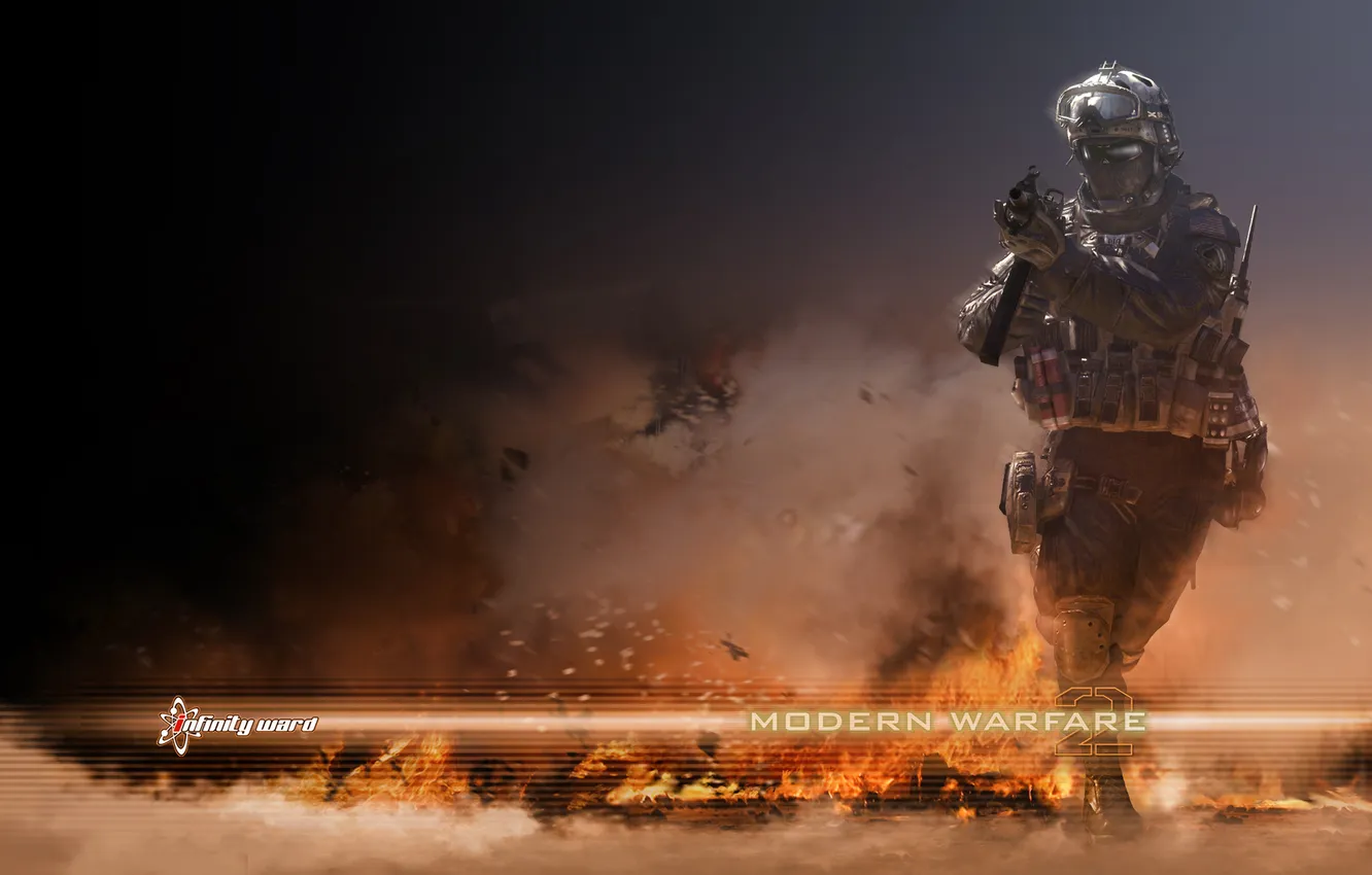 Photo wallpaper weapons, flame, the game, soldiers, Call of Duty, Modern Warfare 2, cod