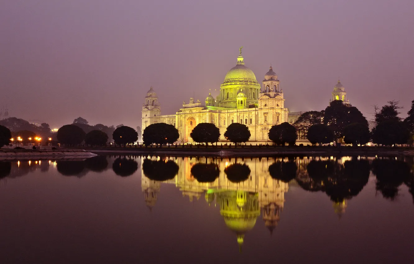 Photo wallpaper night, India, lighting, Kolkata, memoreal Victoria