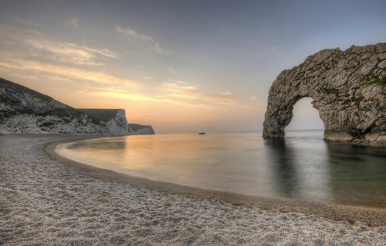 Photo wallpaper sea, the sky, water, landscape, pebbles, loneliness, stones, the ocean