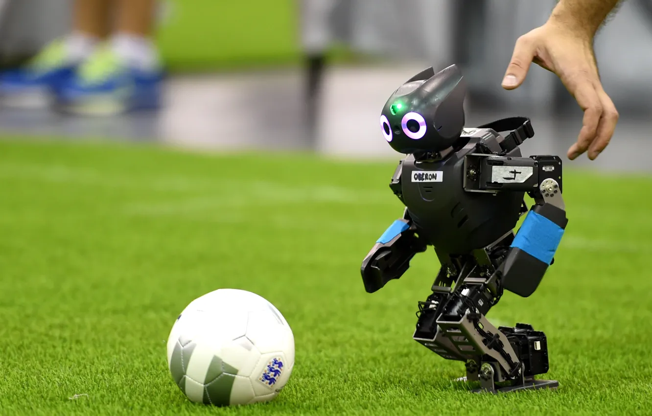 Photo wallpaper robot, football, ball, hand