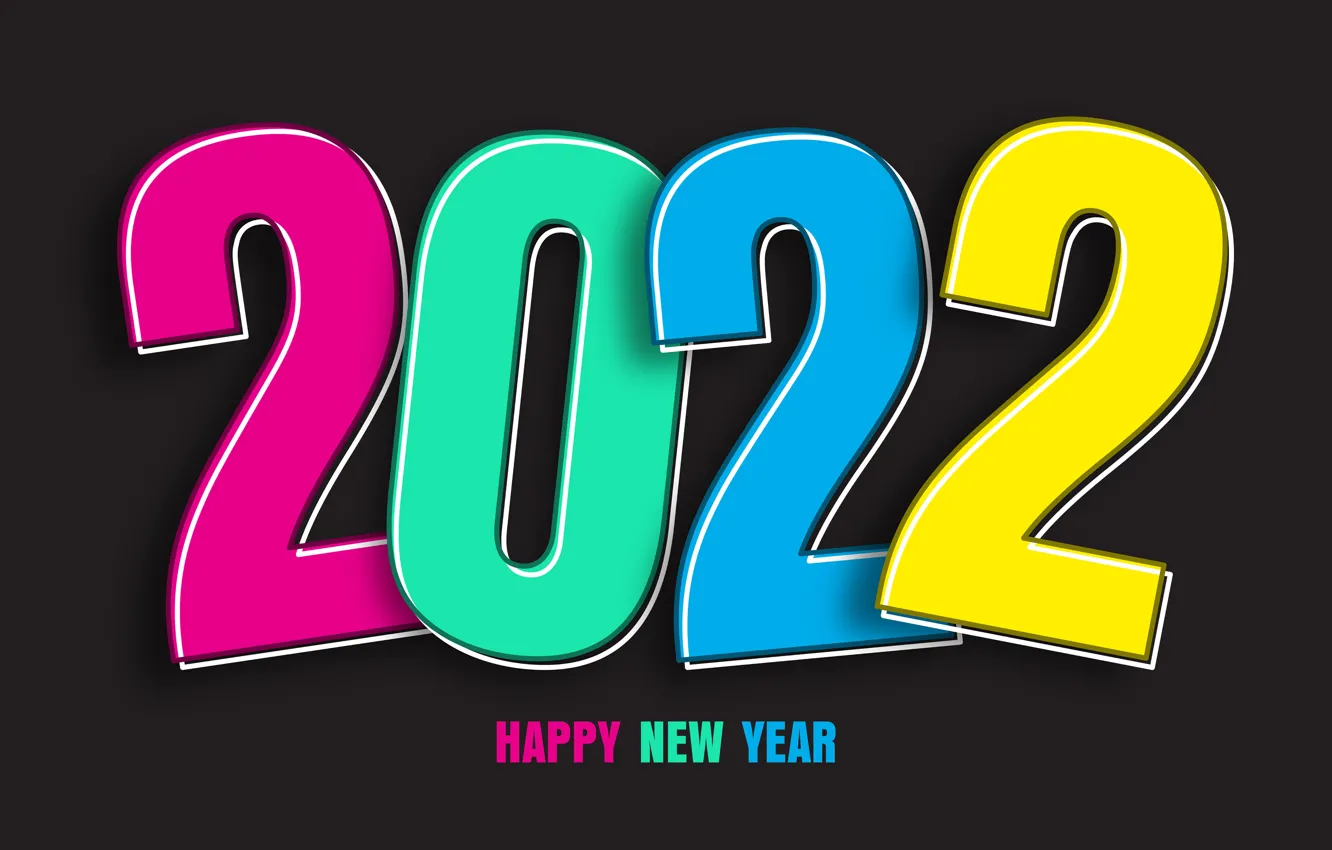 Photo wallpaper new year, colorful, figures, black background, New Year, figures, Happy, 2022