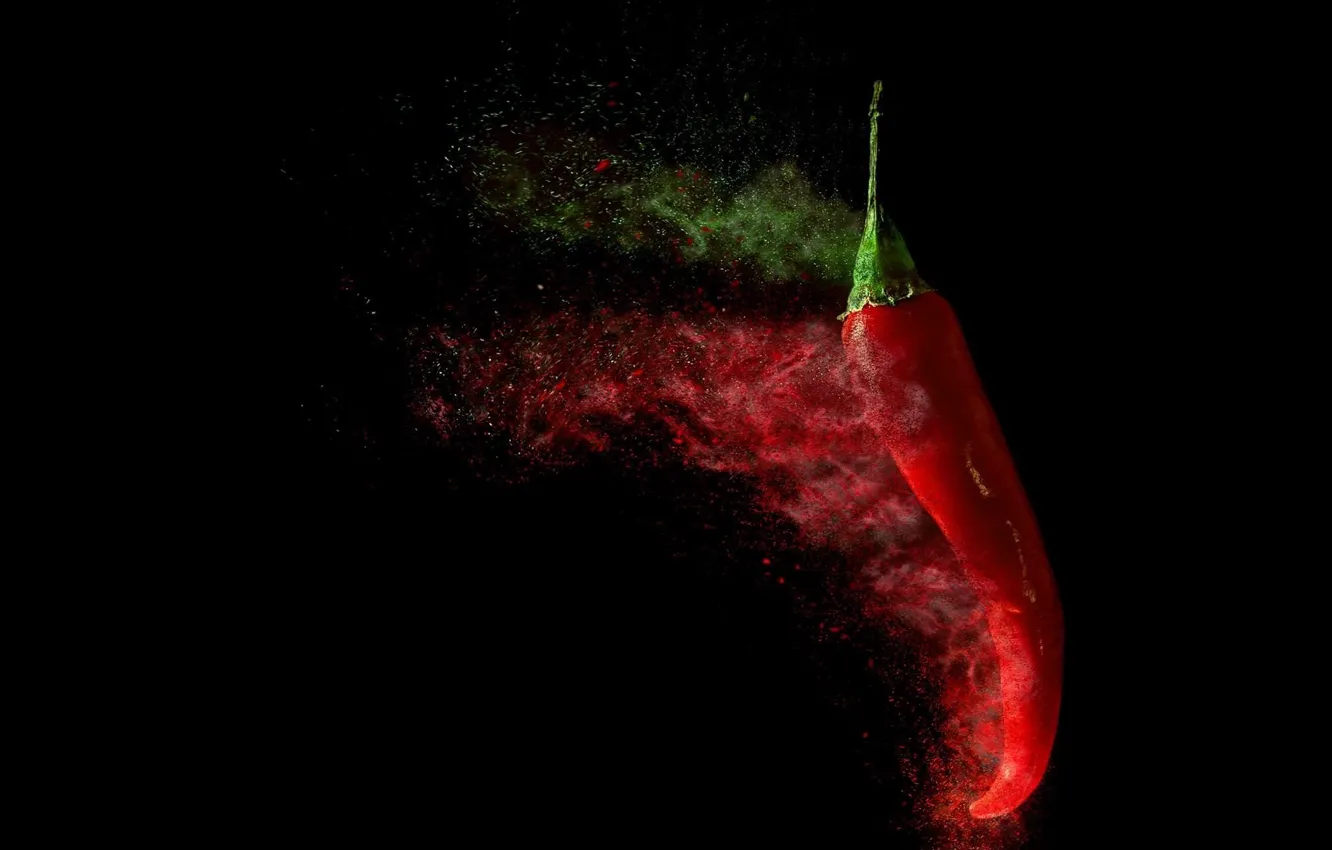 Photo wallpaper food, pepper, black background, red pepper