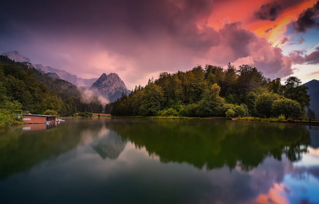 Photo wallpaper landscape, sunset, mountains, nature, lake, the evening, Germany, Bayern