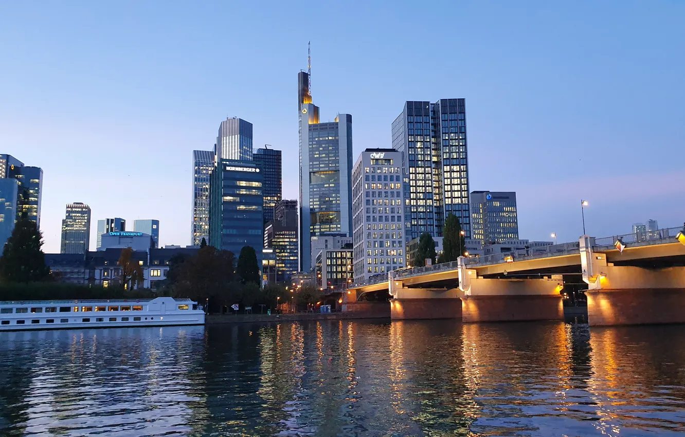 Photo wallpaper night, river, Germany, Frankfurt