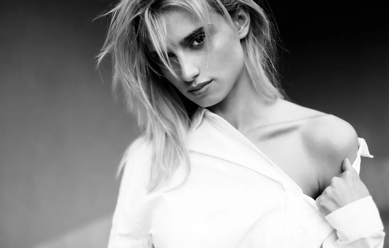 Photo wallpaper look, pose, background, model, portrait, makeup, hairstyle, blonde