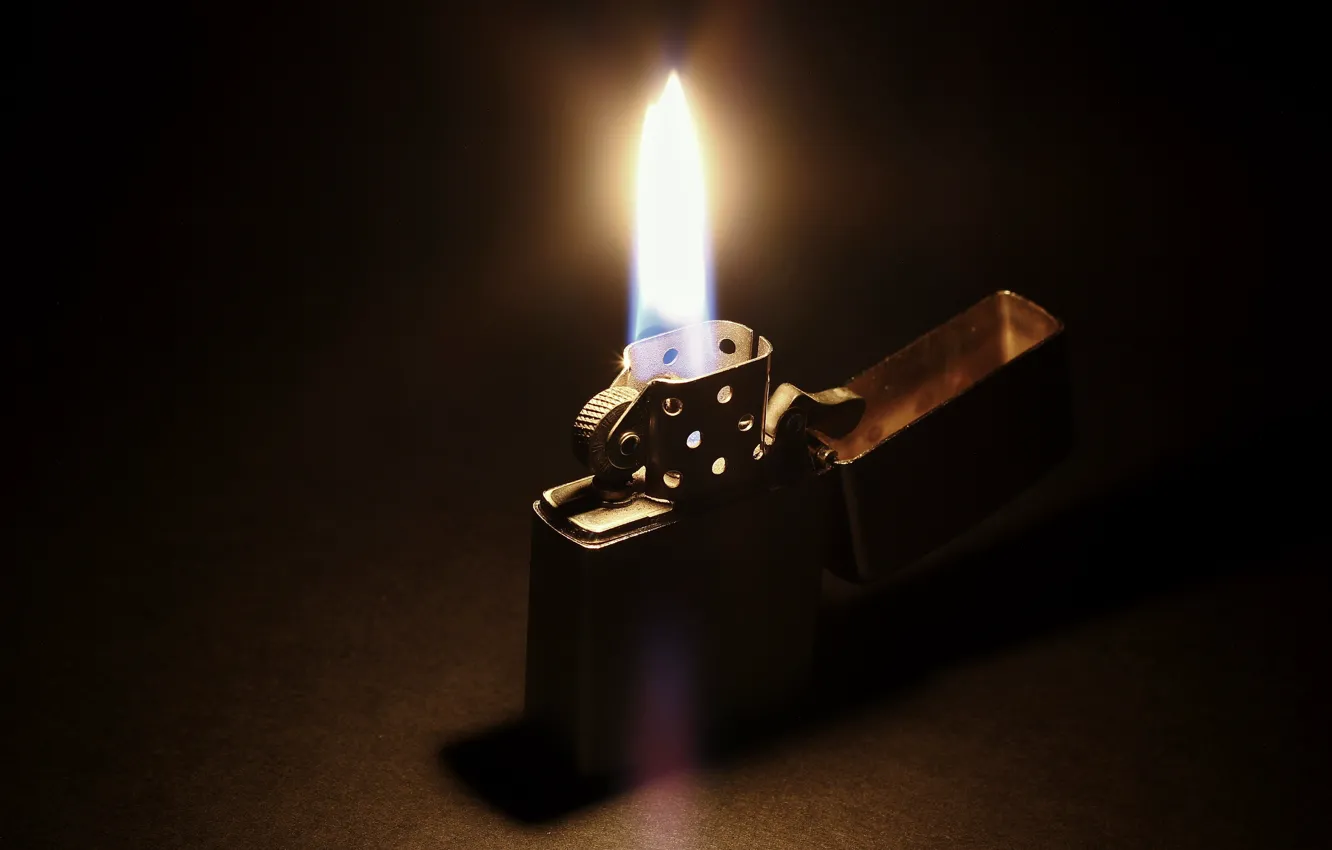 Photo wallpaper Zippo, light, fire, darkness, lighter