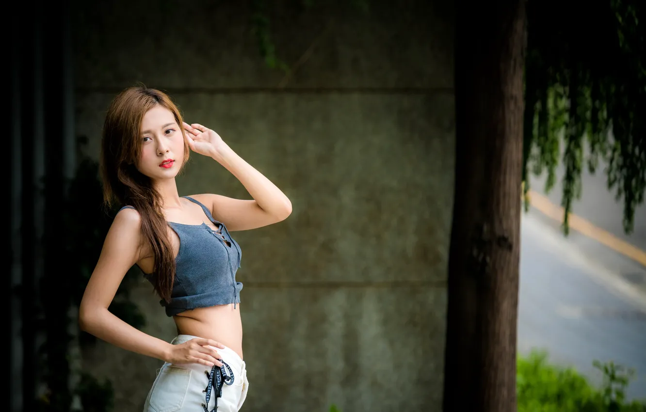 Photo wallpaper look, pose, model, portrait, jeans, makeup, figure, hairstyle