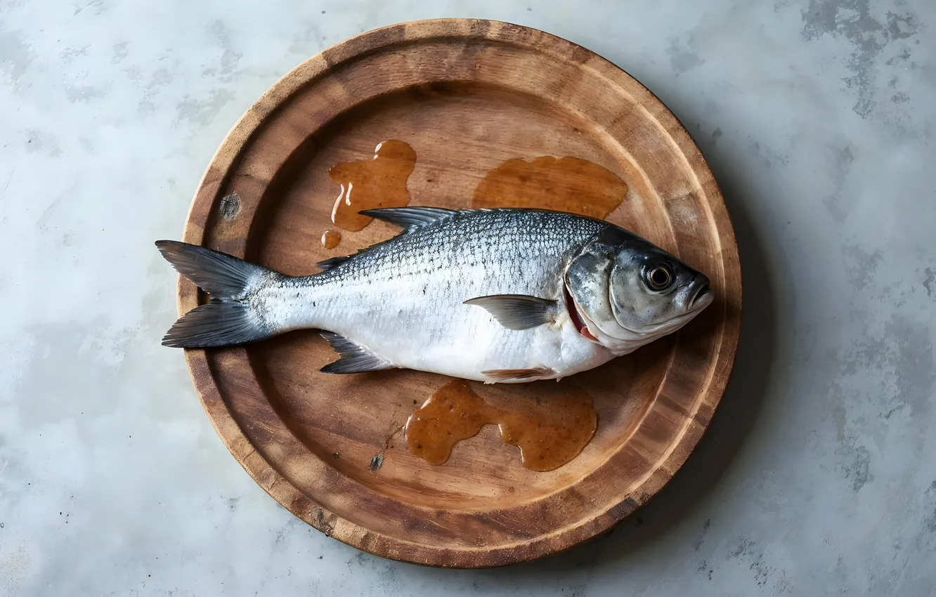 Photo wallpaper food, fish, plate