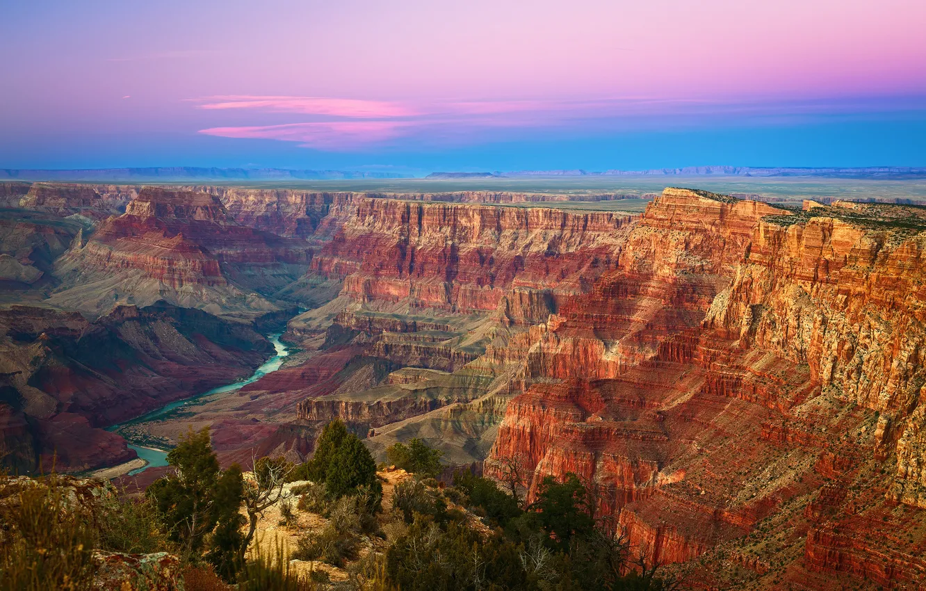 Photo wallpaper the sky, sunset, mountains, rocks, desert, USA, Grand Canyon, Arizona