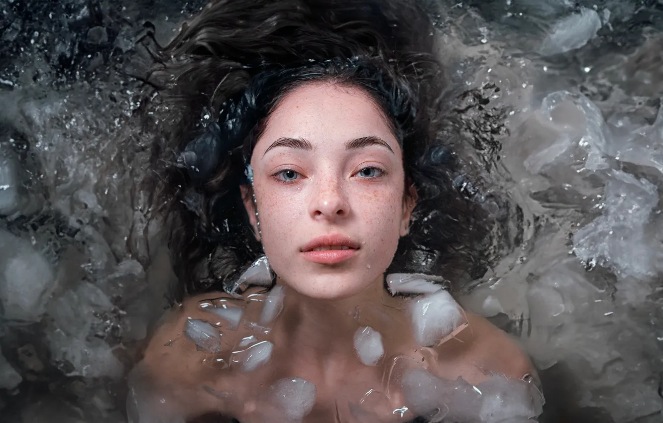 Photo wallpaper ice, look, water, girl, face, the situation, brunette, Andrey Vasilyev