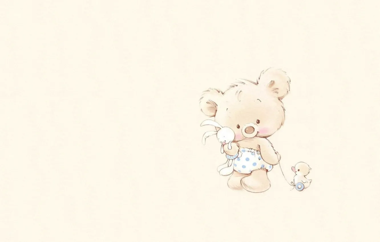 Photo wallpaper toy, figure, baby, art, bear, Bunny, duck, children's