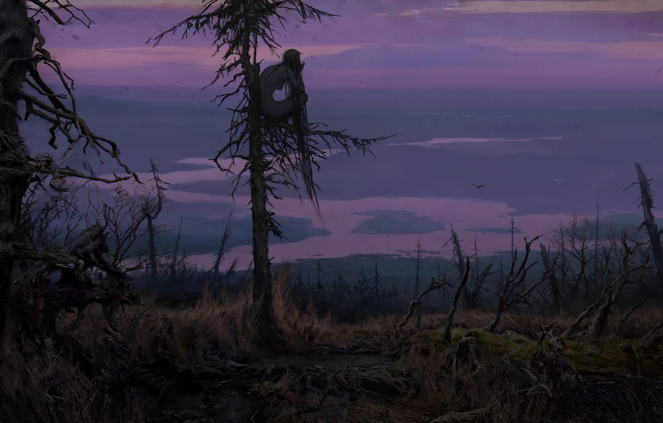 Photo wallpaper fantasy, trees, beautiful view, Illustration, The Art Of Demura, The Witch's grave