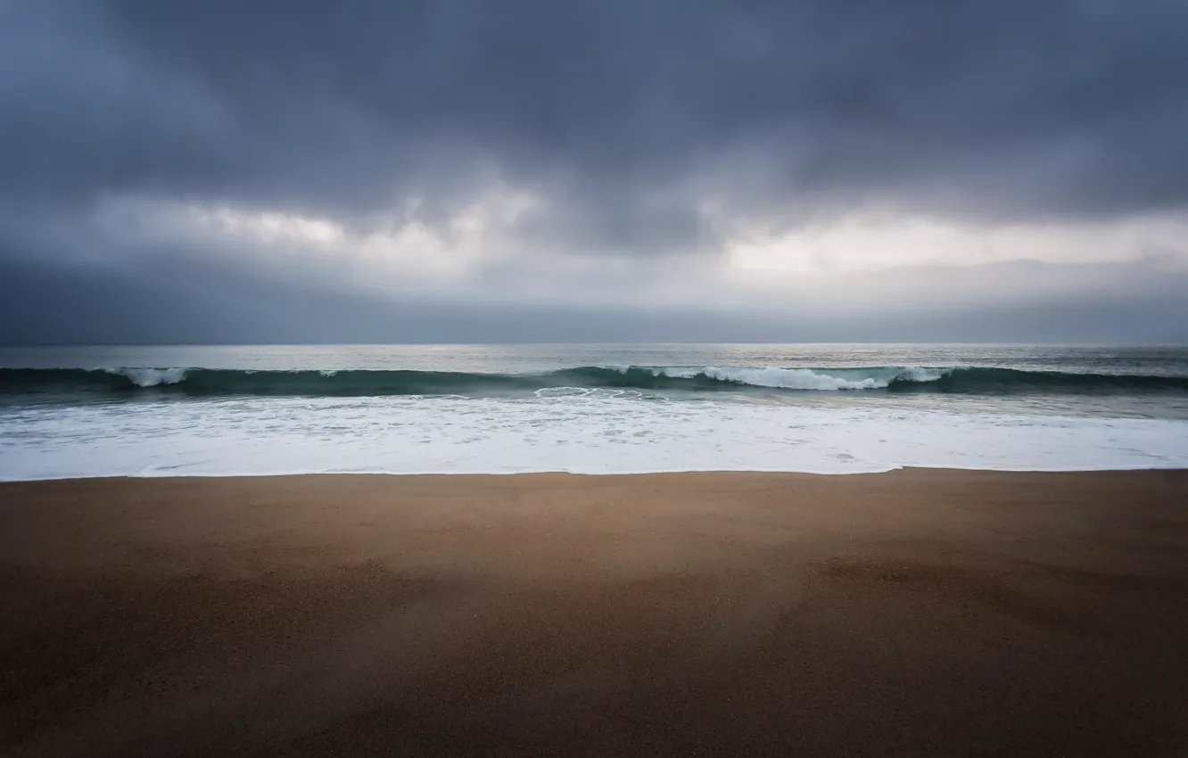 Photo wallpaper sea, wave, beach, clouds, storm, horizon, storm, beach