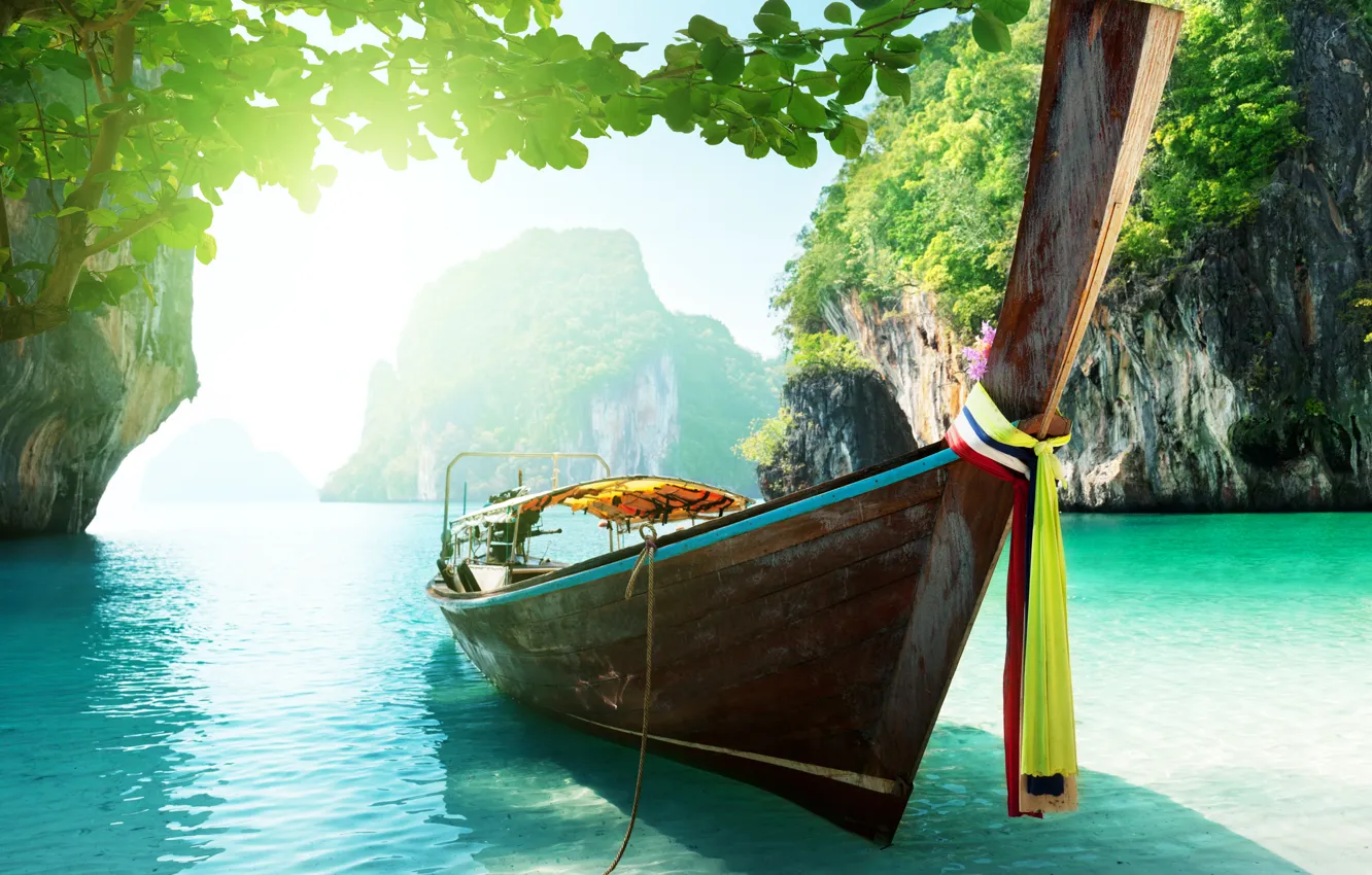 Photo wallpaper sea, the sky, clouds, trees, landscape, mountains, nature, lake